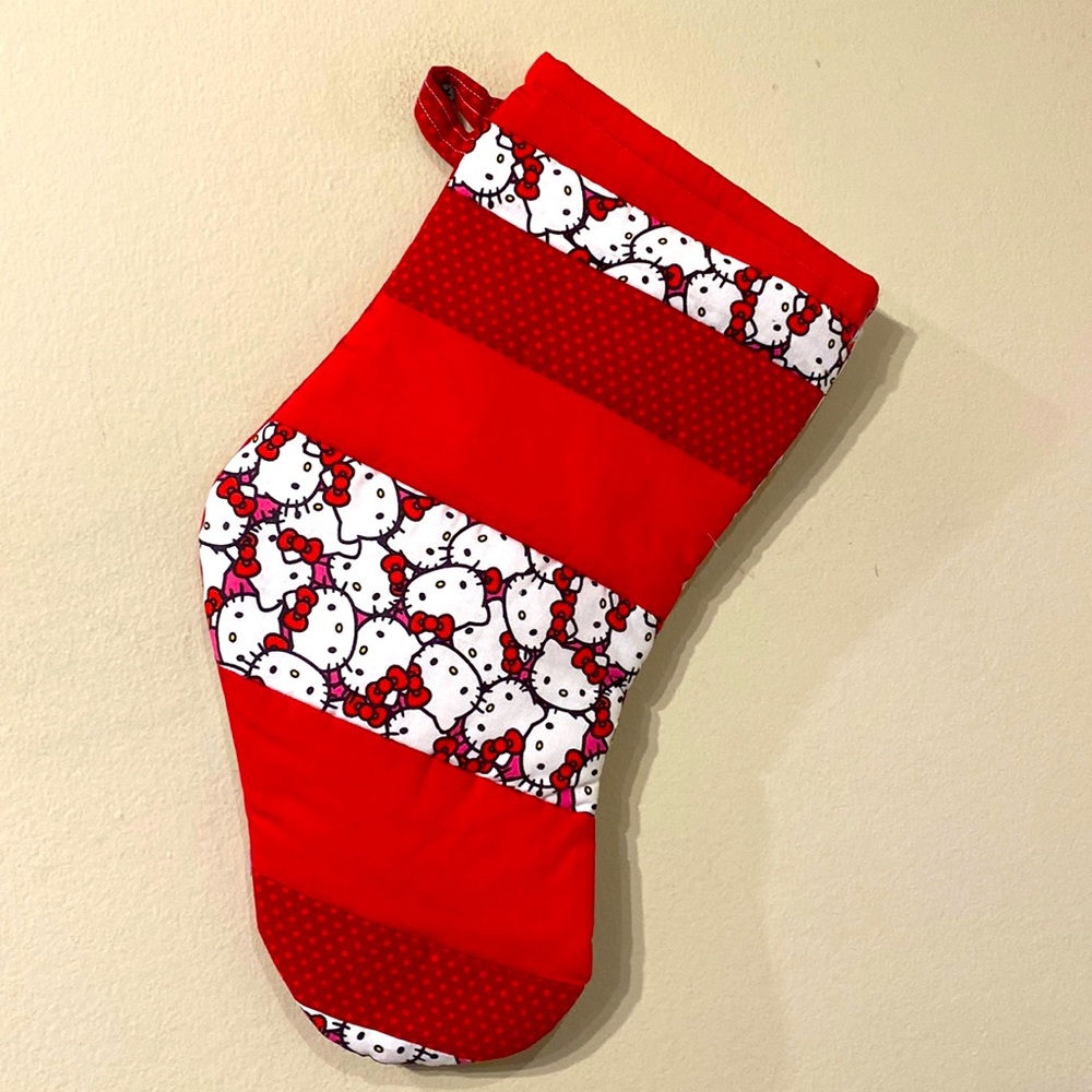 Hand Crafted Red & White Hello Kitty Holiday Stocking